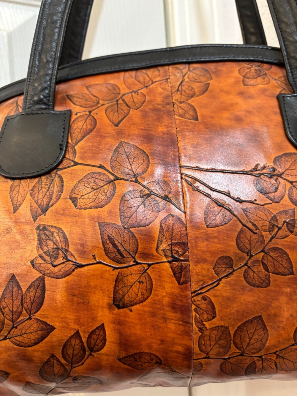 Artisan Hand Crafted Botanical Leather Handbag, One-of-a-Kind